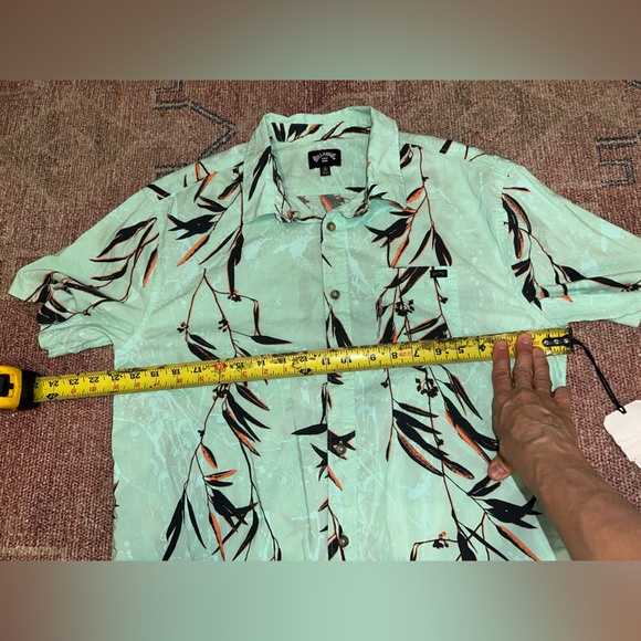 Billabong men’s small cotton/viscose leaf print sea foam button down shirt NWT - Picture 6 of 8